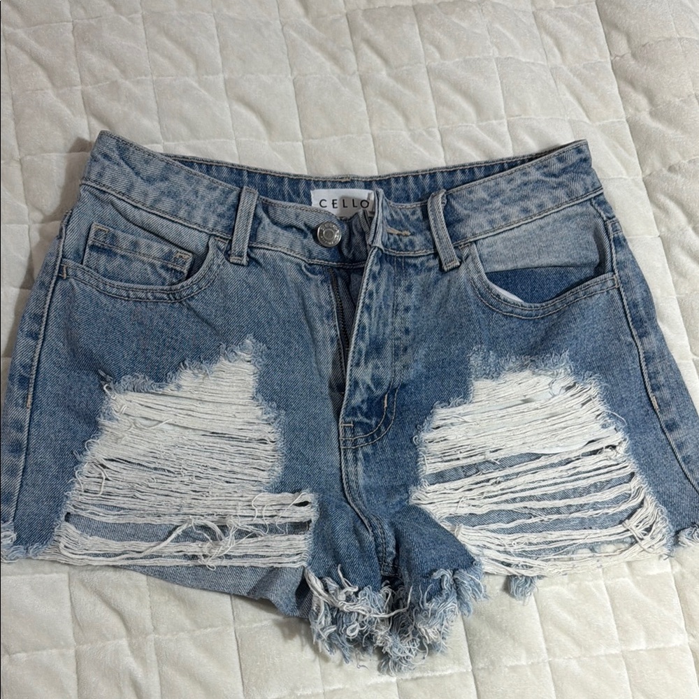 CELLO Distressed Light Blue Denim Shorts